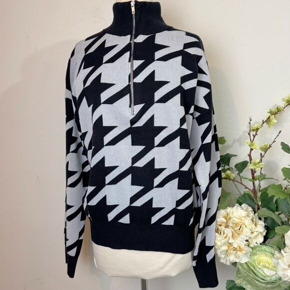 ANTHROPOLOGIE | houndstooth quarter zip sweat | Vigoss | new nwt | large - Picture 5 of 13